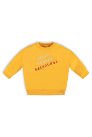 The New Chapter-Baby Sweater with fruit market Melbourne print-Mandarin yellow