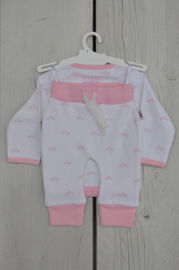 VIB-Meisjes Baby pakje -2-Delige- all over print Tiara -wit-roze