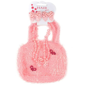 Klijn-Set Kindertasje collier miniring-Pink