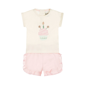 Dirkje-Meisjes 2 pc set, T-shirt, Jogging shorts-Soft Pink