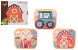 Joueco -Boerderij puzzel -3 assorti- Hout