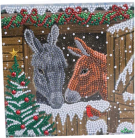 Chrystel Card Kit-Diamond Painting Kerstkaart Winter Donkeys 18 x 18 cm-Multi Color