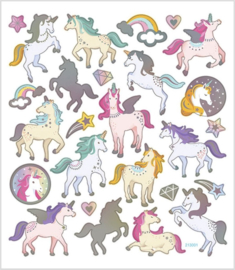 CW-Stickers vel 15x16 5 cm circa 27 stuk unicorns 1vel-meerder kleuren