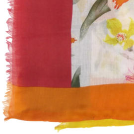 Sjaal Bloemen Gekleurde randen 90X180CM- Klijn -Orange