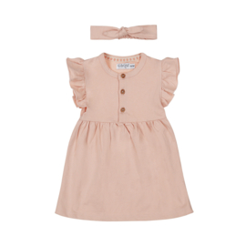 Dirkje-Meisjes jurk ss + haarband-Light Coral