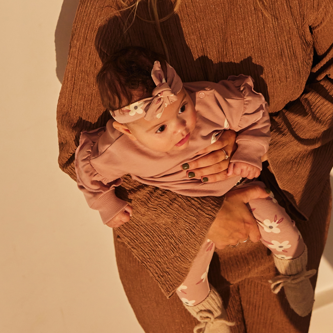 Dirkje-Meisjes 2 pce babypakje ls + hoofdband- licht mauve