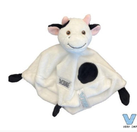 VIB- Pluche Knuffeldoekje met koe hoofd-recycled uit 15 flessen-Wit-zwart