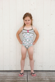 DJ Dutch jeans-Girls Swimsuit - Faded light pink+army green aop