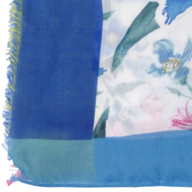 Sjaal Bloemen gekleurde randen 90X180CM-Klijn-Blue