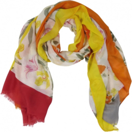Sjaal Bloemen Gekleurde randen 90X180CM- Klijn -Orange