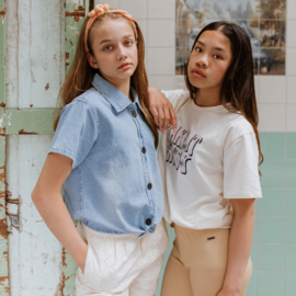No Way Monday-Meisjes Jeansblouse ss-Blauw