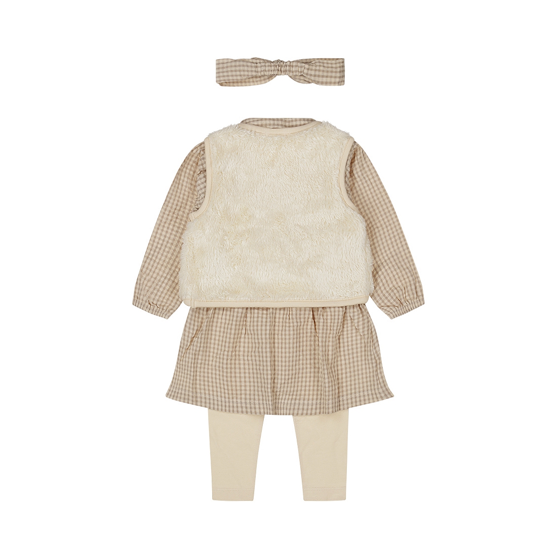 Dirkje-Meisjes 3 pce babypakje ls + hoofdband-Taupe