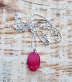 925 zilveren ketting met roze Agaat hanger | Gipsy Ibiza ketting