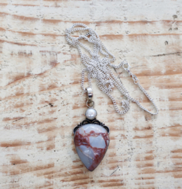 925 zilveren ketting met zoetwater parel en Opaal | Gipsy Ibiza ketting