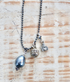 Black pearl & Buddha necklace | Ibiza ketting