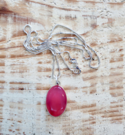 925 zilveren ketting met roze Agaat hanger | Gipsy Ibiza ketting