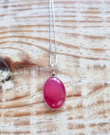 925 zilveren ketting met roze Agaat hanger | Gipsy Ibiza ketting