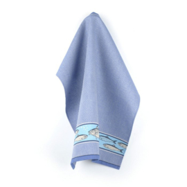 Theedoek & Handdoek Fish koningsblauw