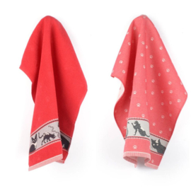 Theedoek & Handdoek set Kat rood