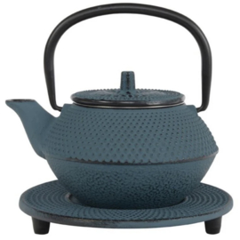 Teaclassix Arare gietijzeren theepot blauw met onderzetter