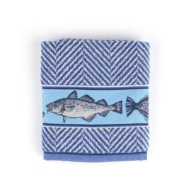 Theedoek & Handdoek Fish koningsblauw