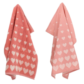 Theedoek & Handdoek Hearts  pink