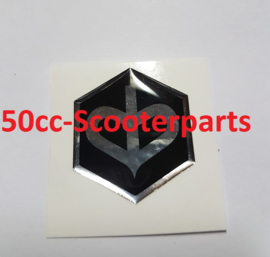 Sticker logo voorscherm zeskant zwart 3d  Piaggio zip2000 zip4t 38011