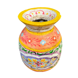 handgeschilderde oud nepalese houten pot L 30 cm purple