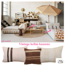 Vintage kelim kussen 60x40 cm  dark brown offwhite