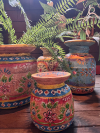 handgeschilderde oud houten pot L