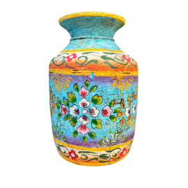 handgeschilderde oud nepalese houten pot L 31 blue