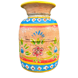 handgeschilderde oud nepalese houten pot L 32 cm nigiri