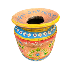 handgeschilderde oud nepalese houten pot L 31 cm moon