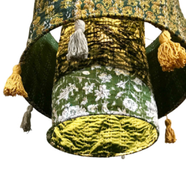 Hanglamp Kantha green  green yellow with tassel UITVERKOCHT