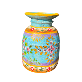 handgeschilderde oud nepalese houten pot L blue2