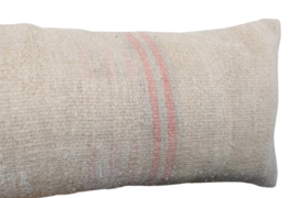 Vintage kelim kussen 90x30 natural soft pink stripe VERKOCHT