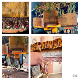 Hanglamp vintage Kantha dubbel XL 60x60 cm