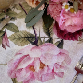 Rose Flower garden linnen tafelkleed 145x350 cm