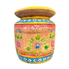handgeschilderde oud nepalese houten pot L 31 cm moon