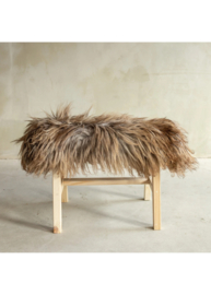 Houten bankje met schapenvacht 70 cm Krul/Bergschaap