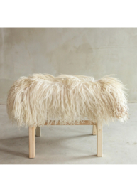 Houten bankje met schapenvacht 70 cm Krul/Bergschaap offwhite