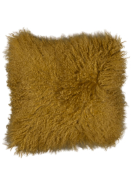 Tibetaans schapenvacht kussen | Natuurlijk & luxe 45x45 cm okergeel