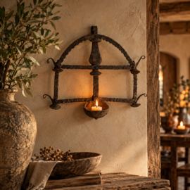 Vintage Wand-Diya uit India – Authentieke Olielamp voor aan de Muur