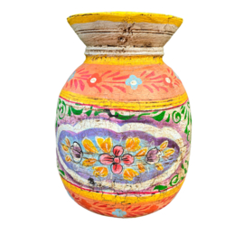 handgeschilderde oud nepalese houten pot L 30 cm purple