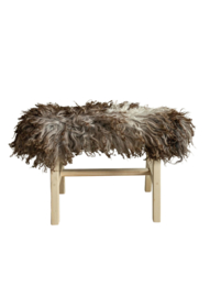 Houten bankje met schapenvacht 70 cm Krul/Bergschaap bruin