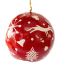 Kerstbal handgeschilderd red & white rendier