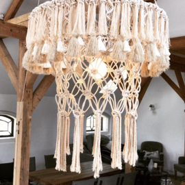 XXL Macramé Hanglamp – handgeknoopt ecru met tassels