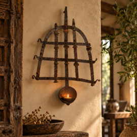 Vintage Wand-Diya uit India – Authentieke Olielamp voor aan de Muur