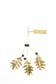 Kerstdcoratie bunch of leaves gold  black beads