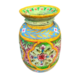 handgeschilderde oud nepalese houten pot L 29 green